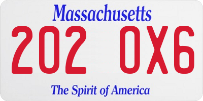 MA license plate 202OX6