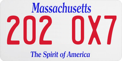 MA license plate 202OX7