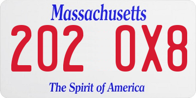 MA license plate 202OX8
