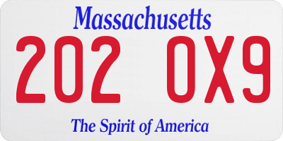 MA license plate 202OX9