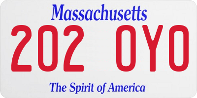 MA license plate 202OY0