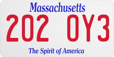 MA license plate 202OY3