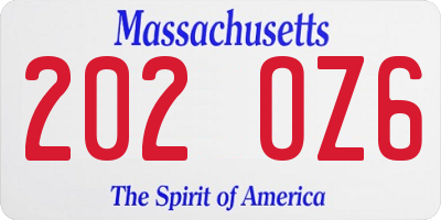MA license plate 202OZ6