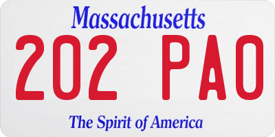 MA license plate 202PA0