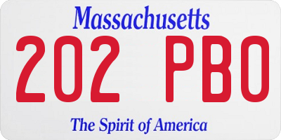 MA license plate 202PB0