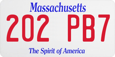 MA license plate 202PB7