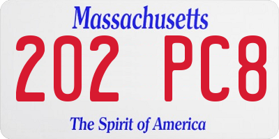 MA license plate 202PC8