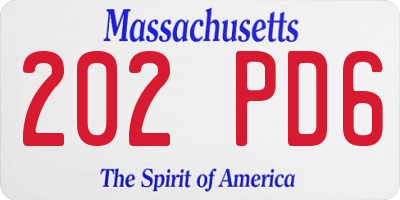 MA license plate 202PD6