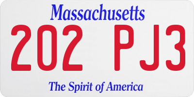 MA license plate 202PJ3