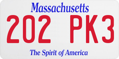 MA license plate 202PK3