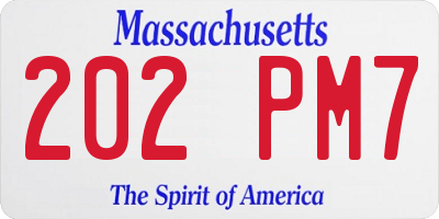 MA license plate 202PM7