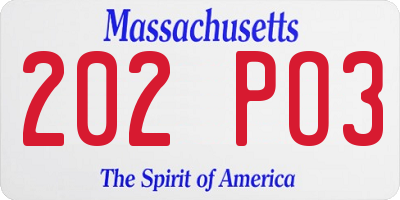 MA license plate 202PO3