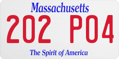 MA license plate 202PO4