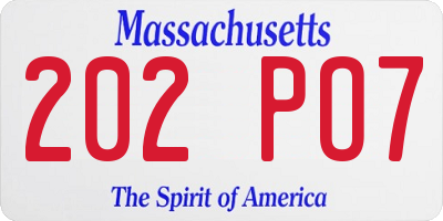 MA license plate 202PO7
