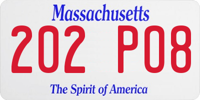 MA license plate 202PO8