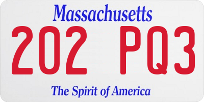 MA license plate 202PQ3