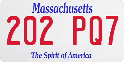 MA license plate 202PQ7