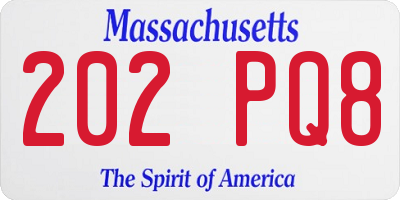 MA license plate 202PQ8