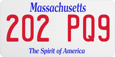 MA license plate 202PQ9