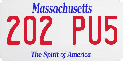 MA license plate 202PU5