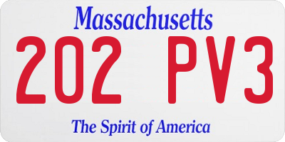 MA license plate 202PV3