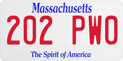 MA license plate 202PW0