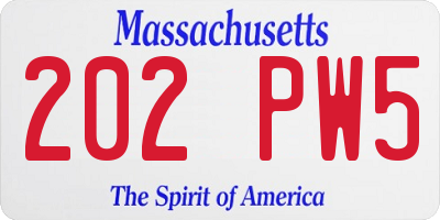 MA license plate 202PW5