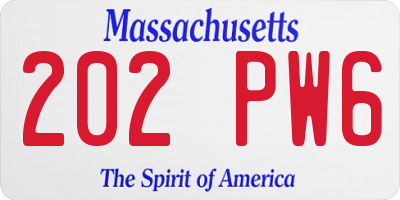 MA license plate 202PW6