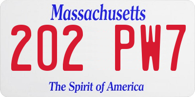 MA license plate 202PW7