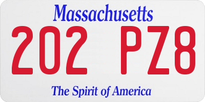 MA license plate 202PZ8