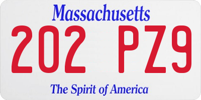 MA license plate 202PZ9