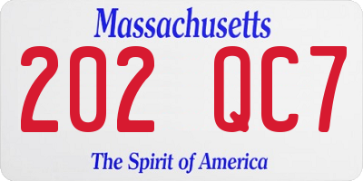 MA license plate 202QC7
