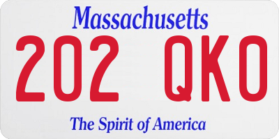 MA license plate 202QK0