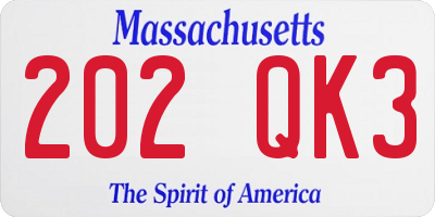 MA license plate 202QK3