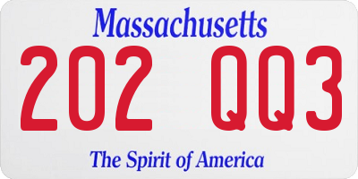 MA license plate 202QQ3