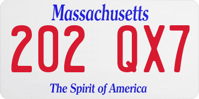 MA license plate 202QX7