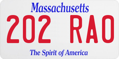 MA license plate 202RA0