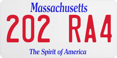 MA license plate 202RA4