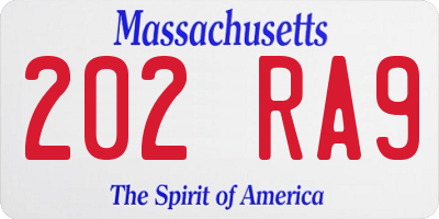 MA license plate 202RA9