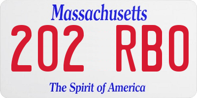 MA license plate 202RB0