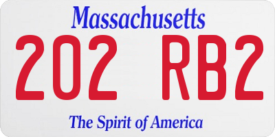 MA license plate 202RB2