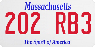 MA license plate 202RB3