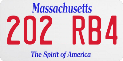 MA license plate 202RB4