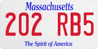 MA license plate 202RB5