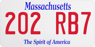 MA license plate 202RB7
