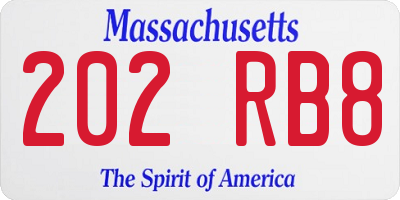 MA license plate 202RB8