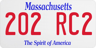 MA license plate 202RC2