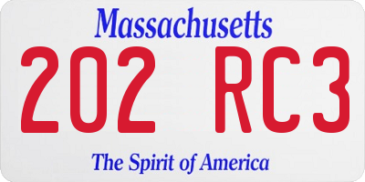 MA license plate 202RC3