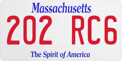 MA license plate 202RC6