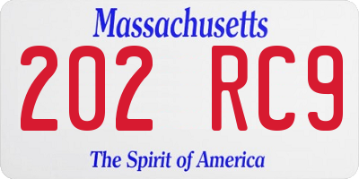 MA license plate 202RC9